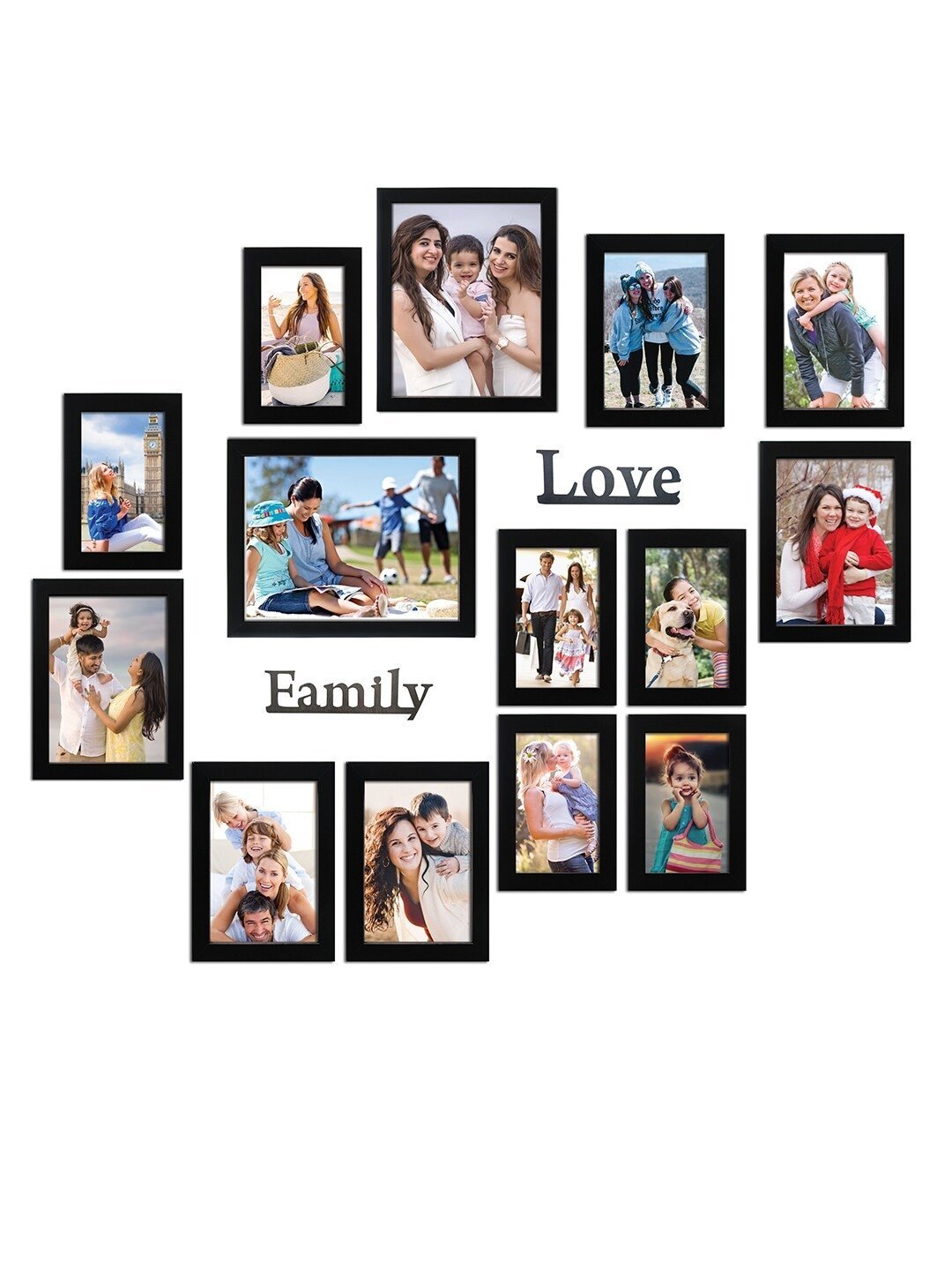 Set of 14 Black Solid Rectangular Synthetic Photo Frames With Family ...